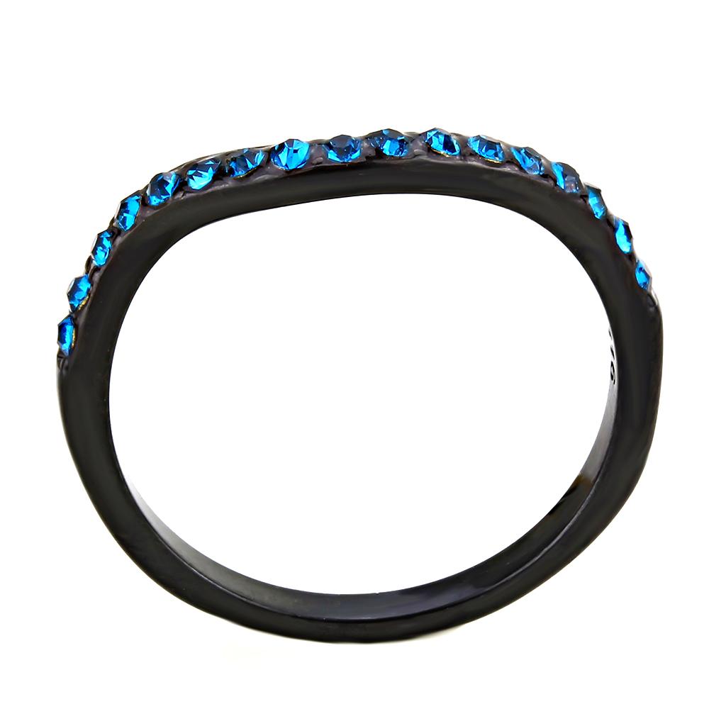 TK3557 - IP Black(Ion Plating) Stainless Steel Ring with Top Grade Crystal in Blue Zircon