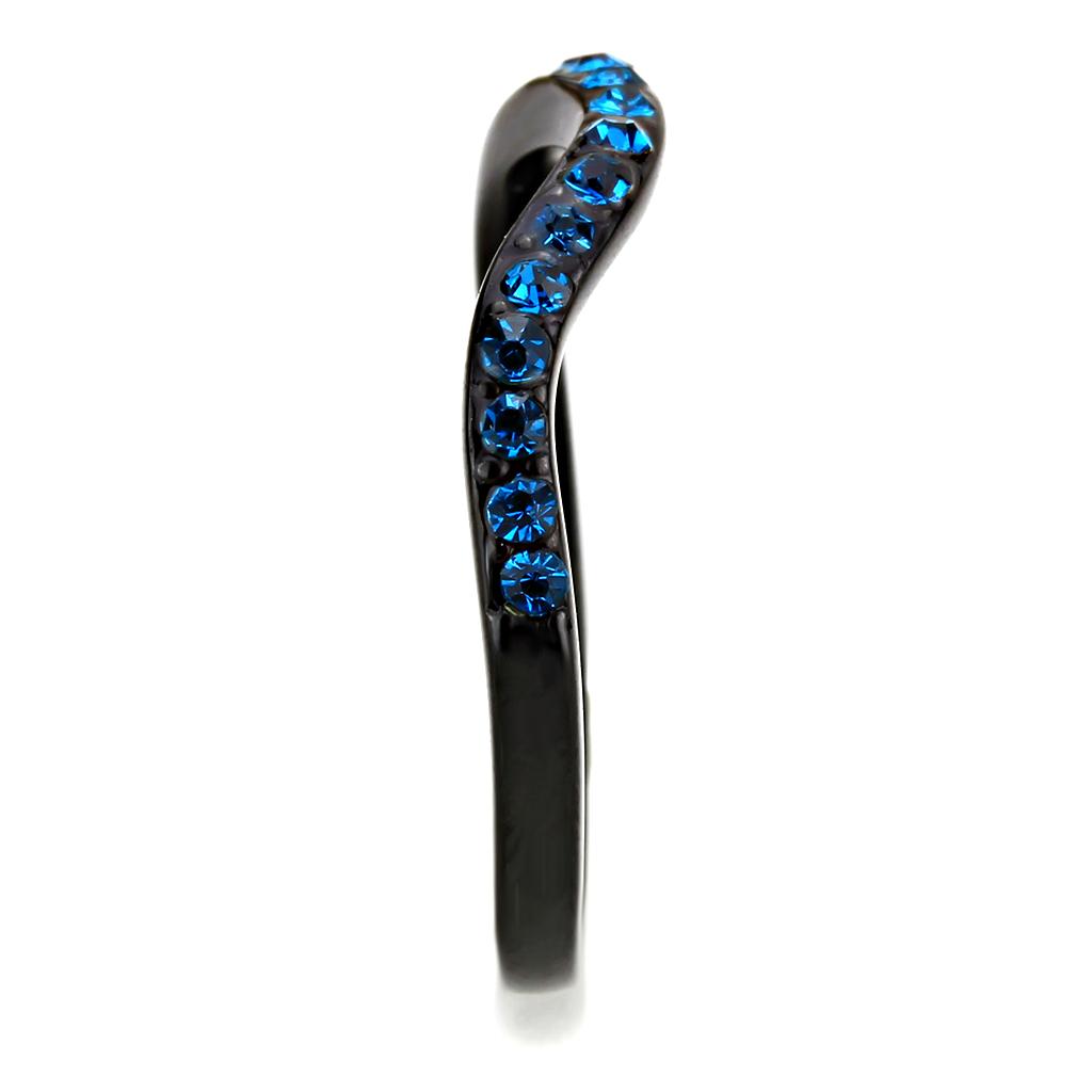 TK3557 - IP Black(Ion Plating) Stainless Steel Ring with Top Grade Crystal in Blue Zircon