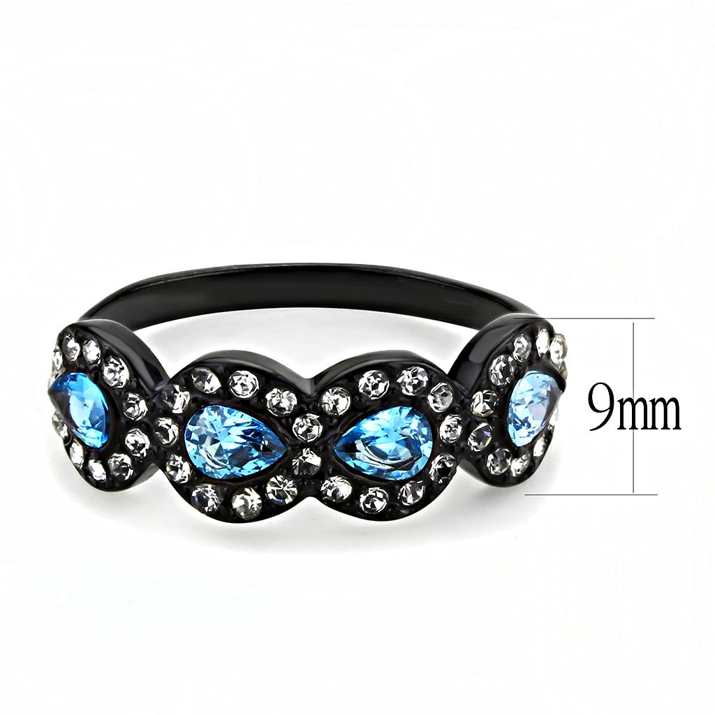 TK3559 - IP Black(Ion Plating) Stainless Steel Ring with AAA Grade CZ in Sea Blue