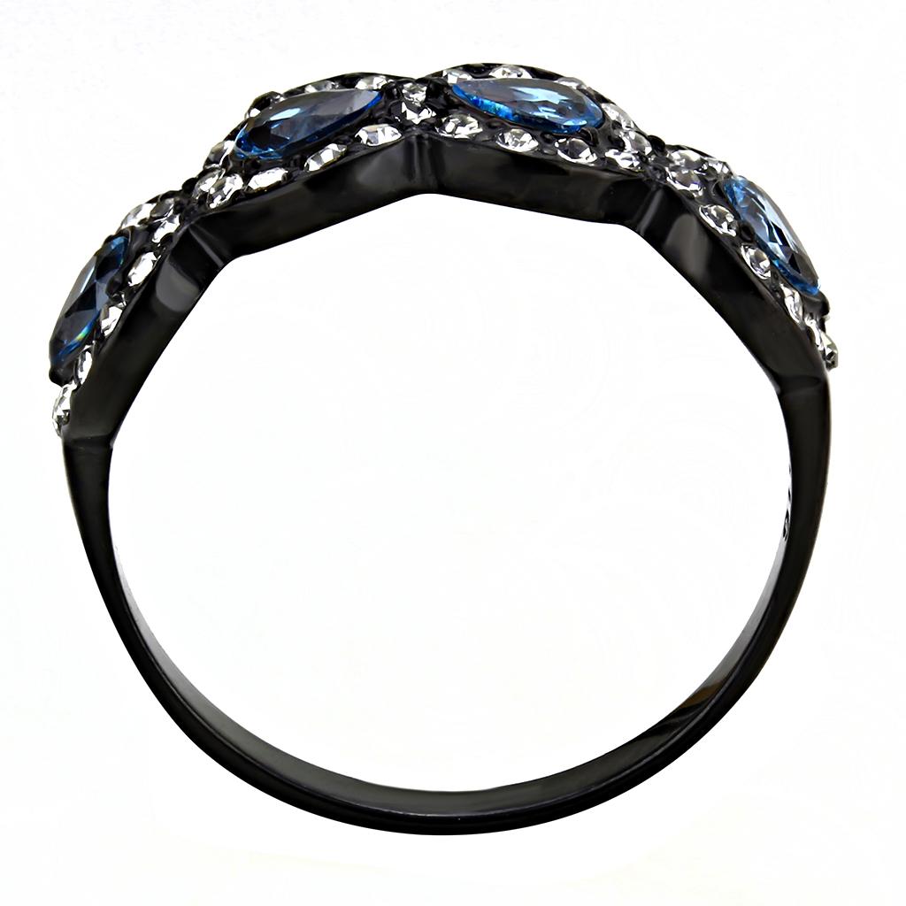 TK3559 - IP Black(Ion Plating) Stainless Steel Ring with AAA Grade CZ in Sea Blue