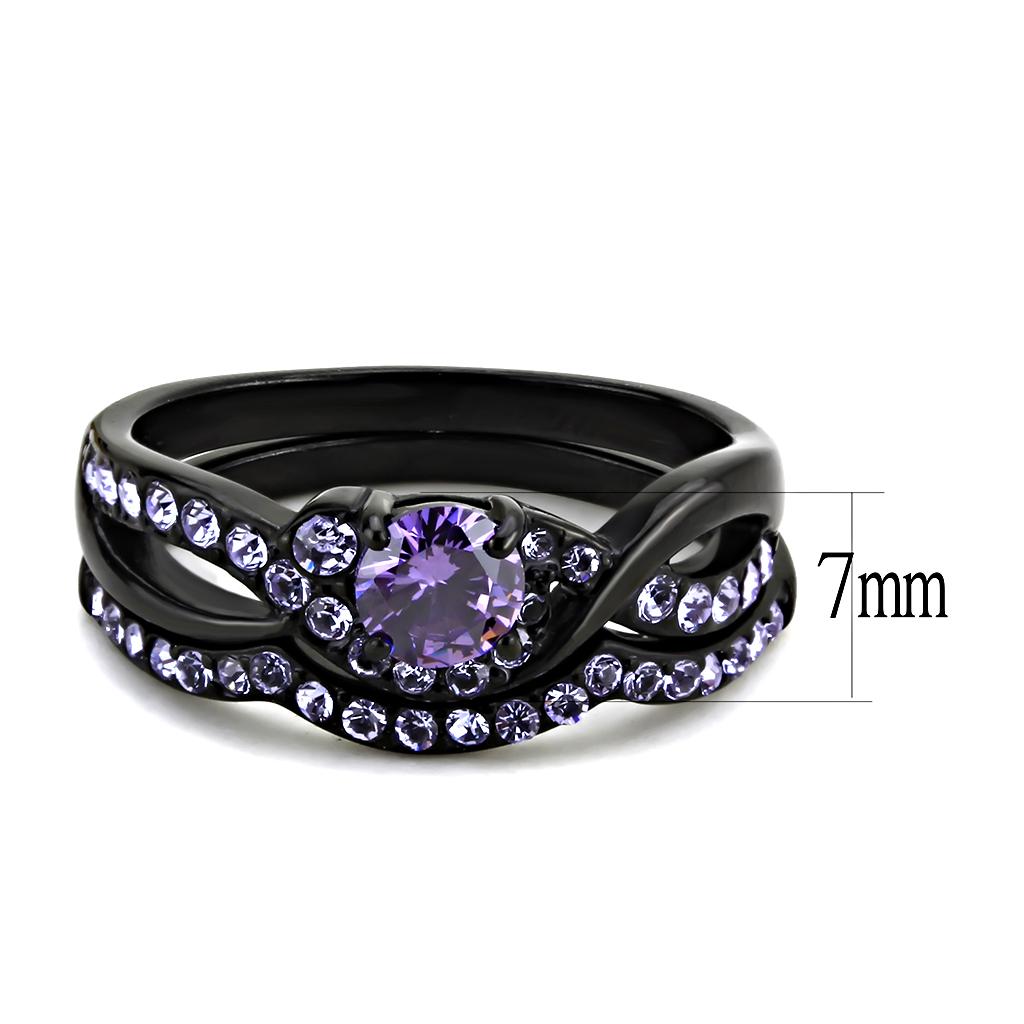 TK3560 - IP Black(Ion Plating) Stainless Steel Ring with AAA Grade CZ in Amethyst