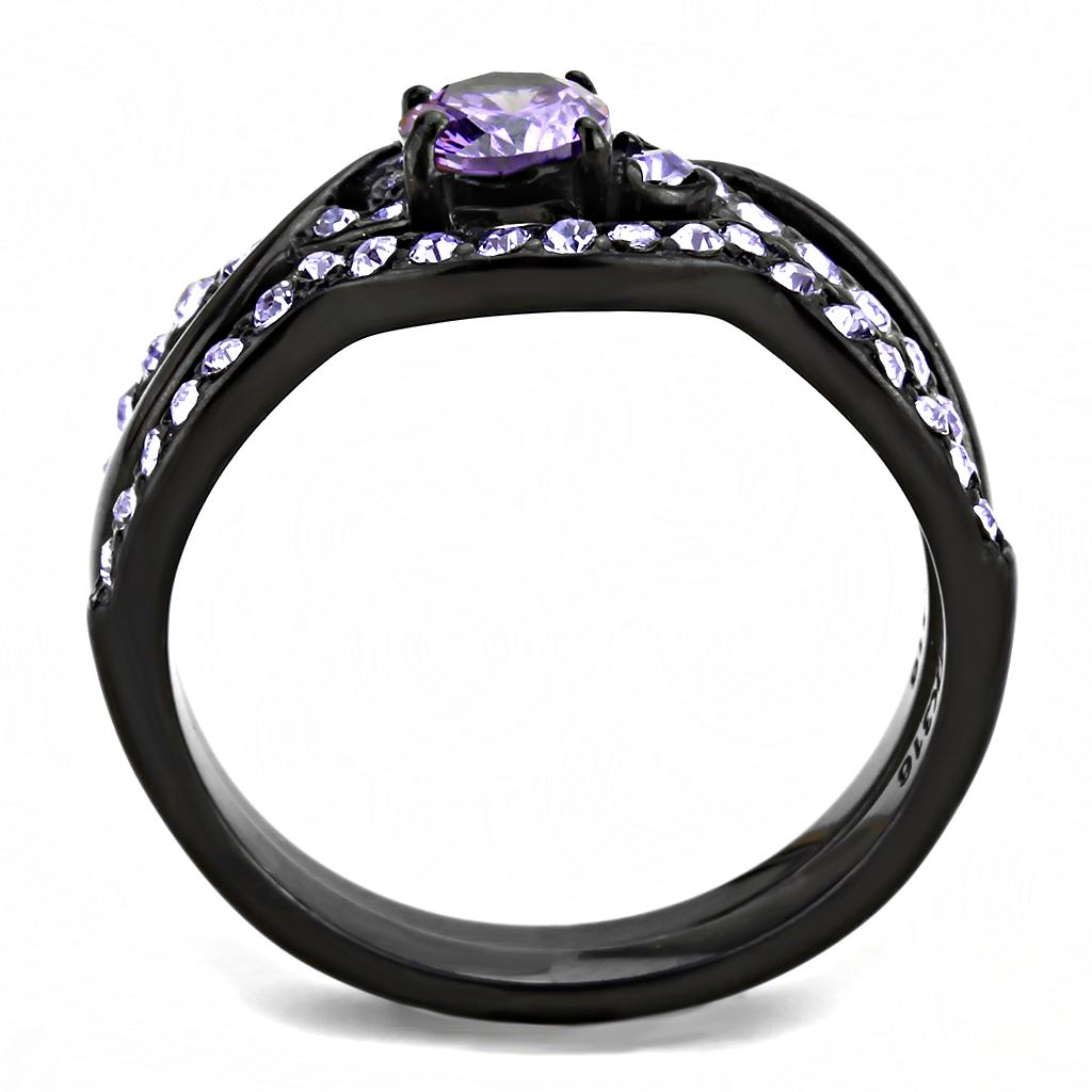 TK3560 - IP Black(Ion Plating) Stainless Steel Ring with AAA Grade CZ in Amethyst