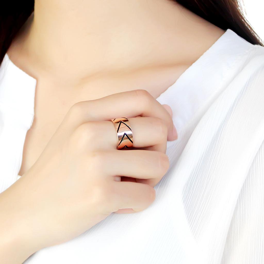 TK3563 - IP Rose Gold(Ion Plating) Stainless Steel Ring with Epoxy in Jet