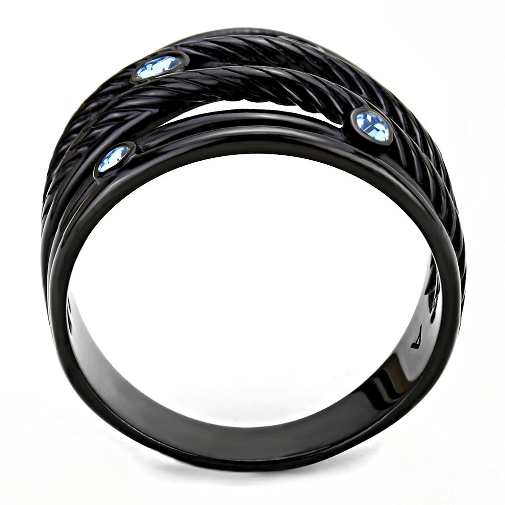 TK3564 - IP Black(Ion Plating) Stainless Steel Ring with Top Grade Crystal in Sea Blue