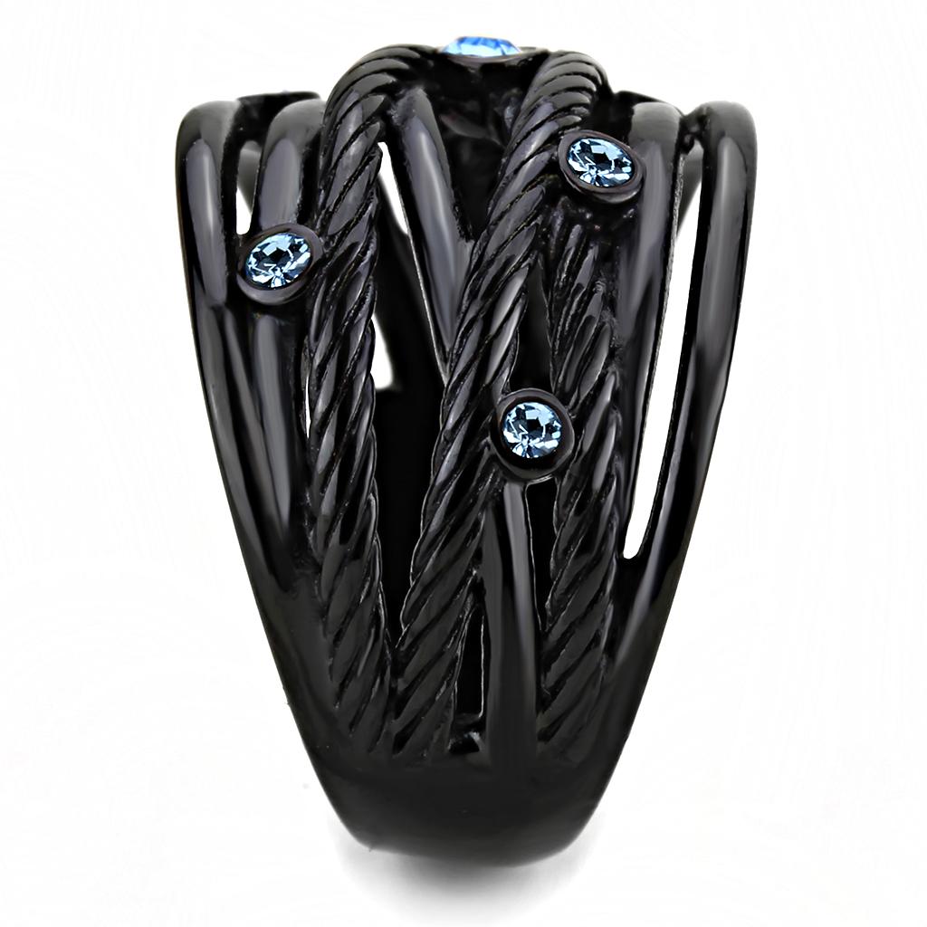 TK3564 - IP Black(Ion Plating) Stainless Steel Ring with Top Grade Crystal in Sea Blue