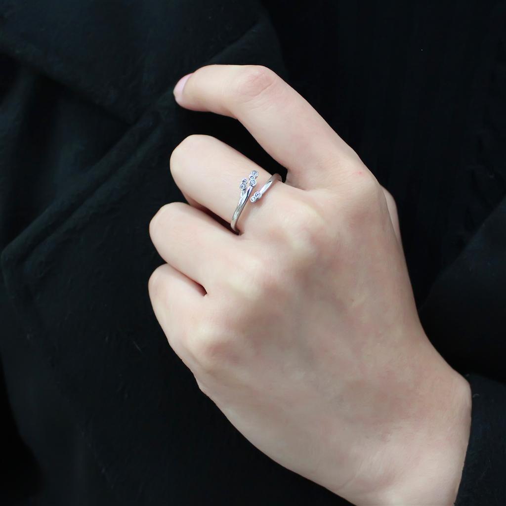 TK3570 - No Plating Stainless Steel Ring with AAA Grade CZ in Clear