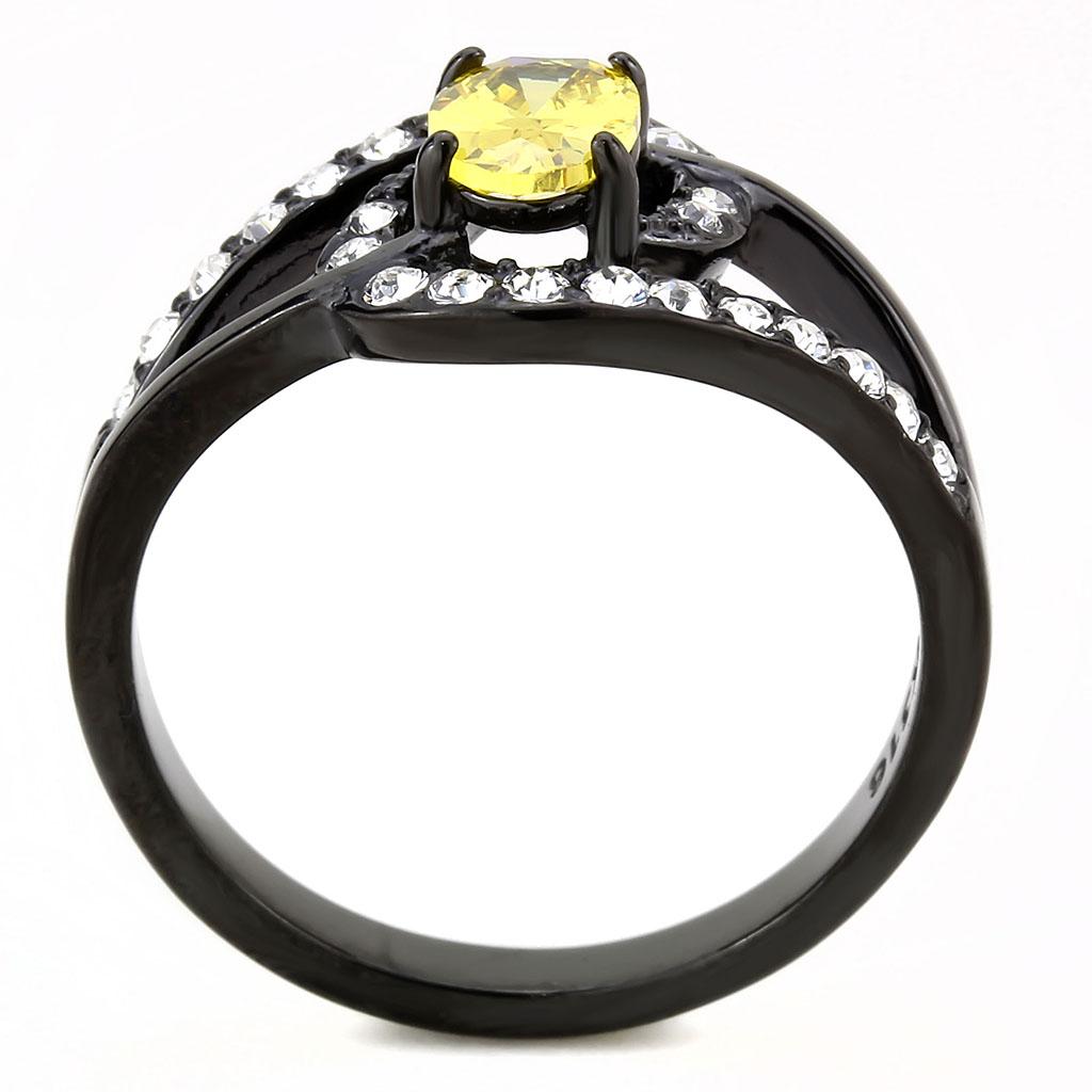 TK3571 - IP Black(Ion Plating) Stainless Steel Ring with AAA Grade CZ in Topaz