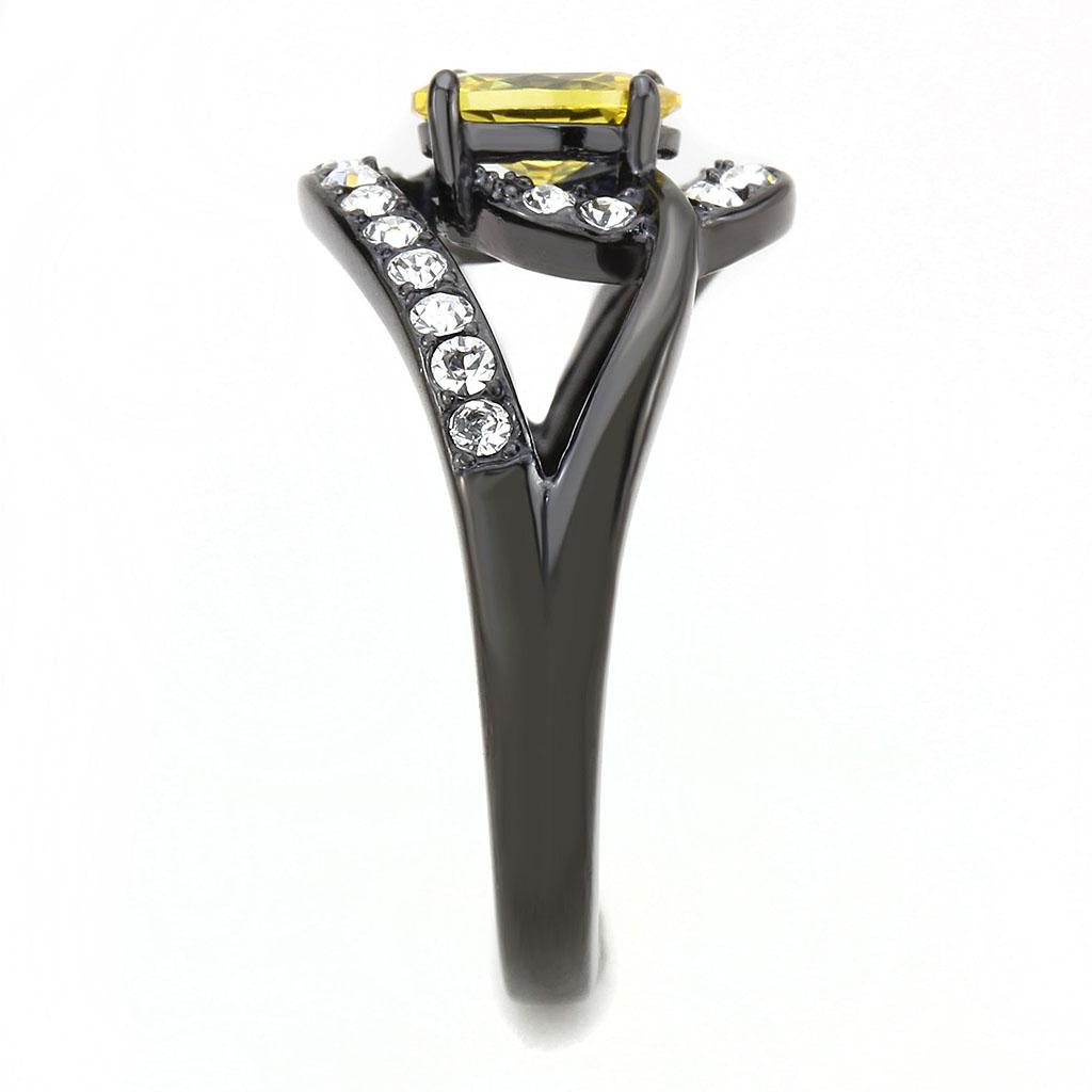 TK3571 - IP Black(Ion Plating) Stainless Steel Ring with AAA Grade CZ in Topaz