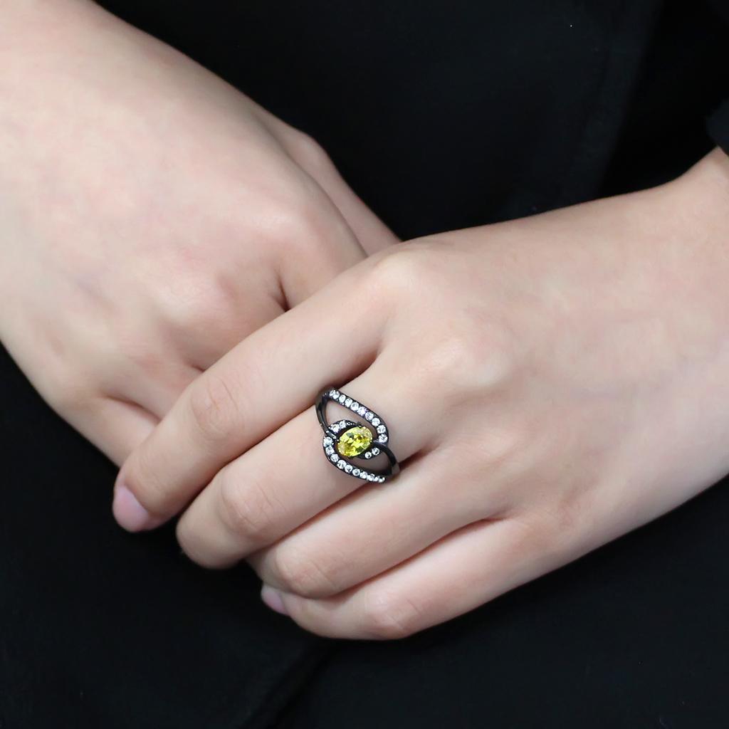 TK3571 - IP Black(Ion Plating) Stainless Steel Ring with AAA Grade CZ in Topaz
