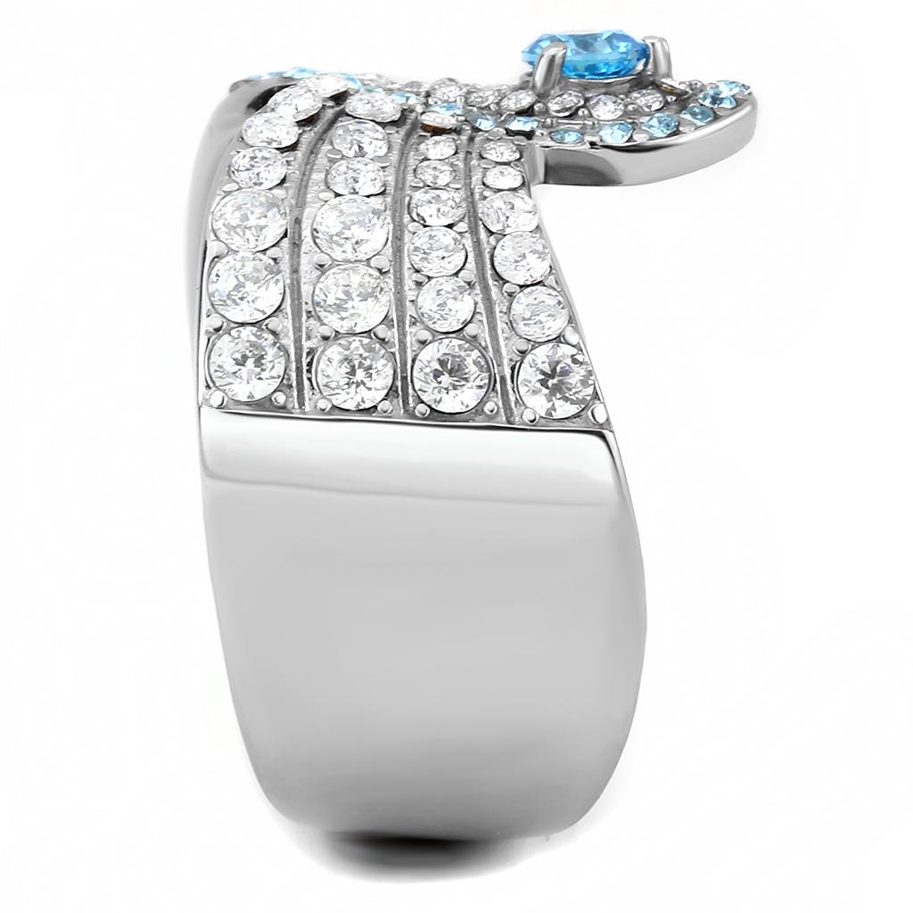 TK3572 - No Plating Stainless Steel Ring with AAA Grade CZ in Sea Blue
