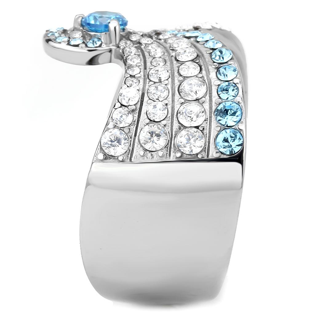 TK3572 - No Plating Stainless Steel Ring with AAA Grade CZ in Sea Blue