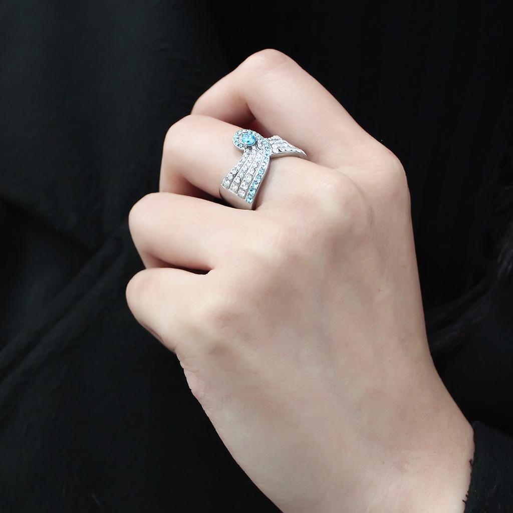 TK3572 - No Plating Stainless Steel Ring with AAA Grade CZ in Sea Blue