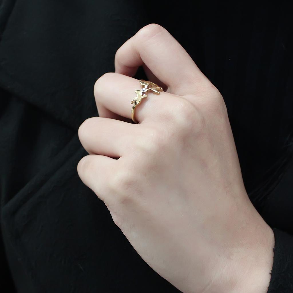 TK3573 - IP Gold(Ion Plating) Stainless Steel Ring with AAA Grade CZ in Clear