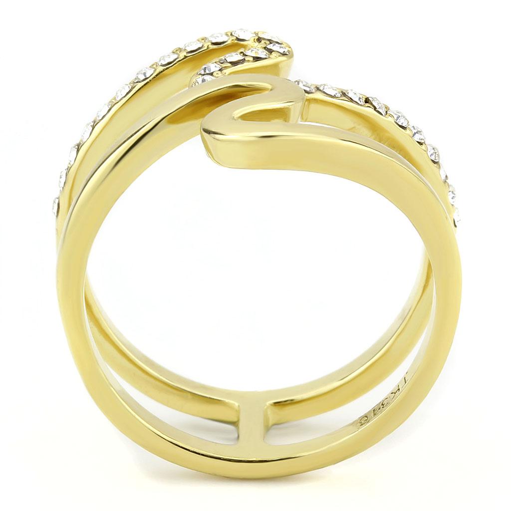 TK3574 - IP Gold(Ion Plating) Stainless Steel Ring with Top Grade Crystal in Clear