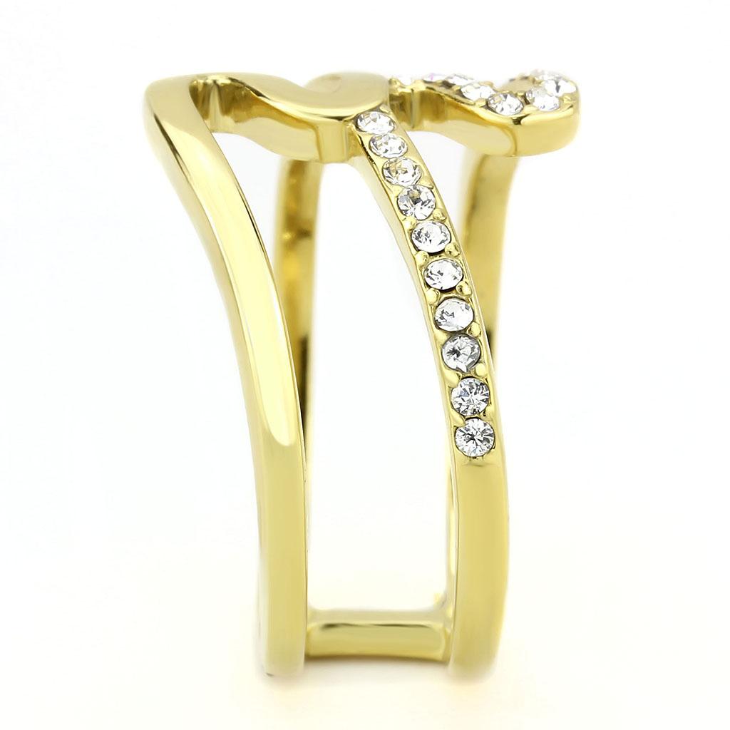 TK3574 - IP Gold(Ion Plating) Stainless Steel Ring with Top Grade Crystal in Clear