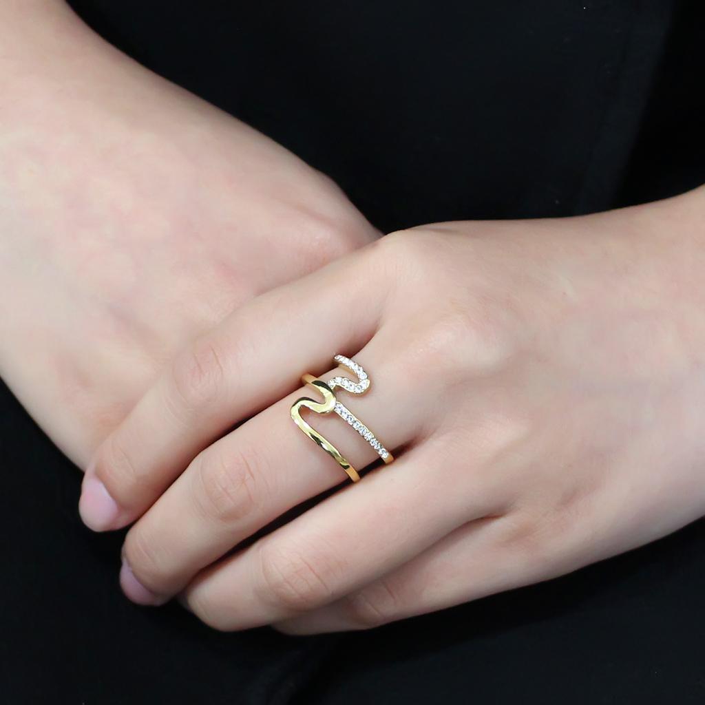 TK3574 - IP Gold(Ion Plating) Stainless Steel Ring with Top Grade Crystal in Clear