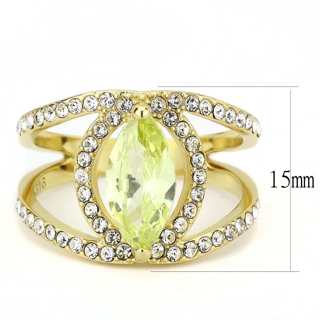 TK3578 - IP Gold(Ion Plating) Stainless Steel Ring with AAA Grade CZ in Apple Green color
