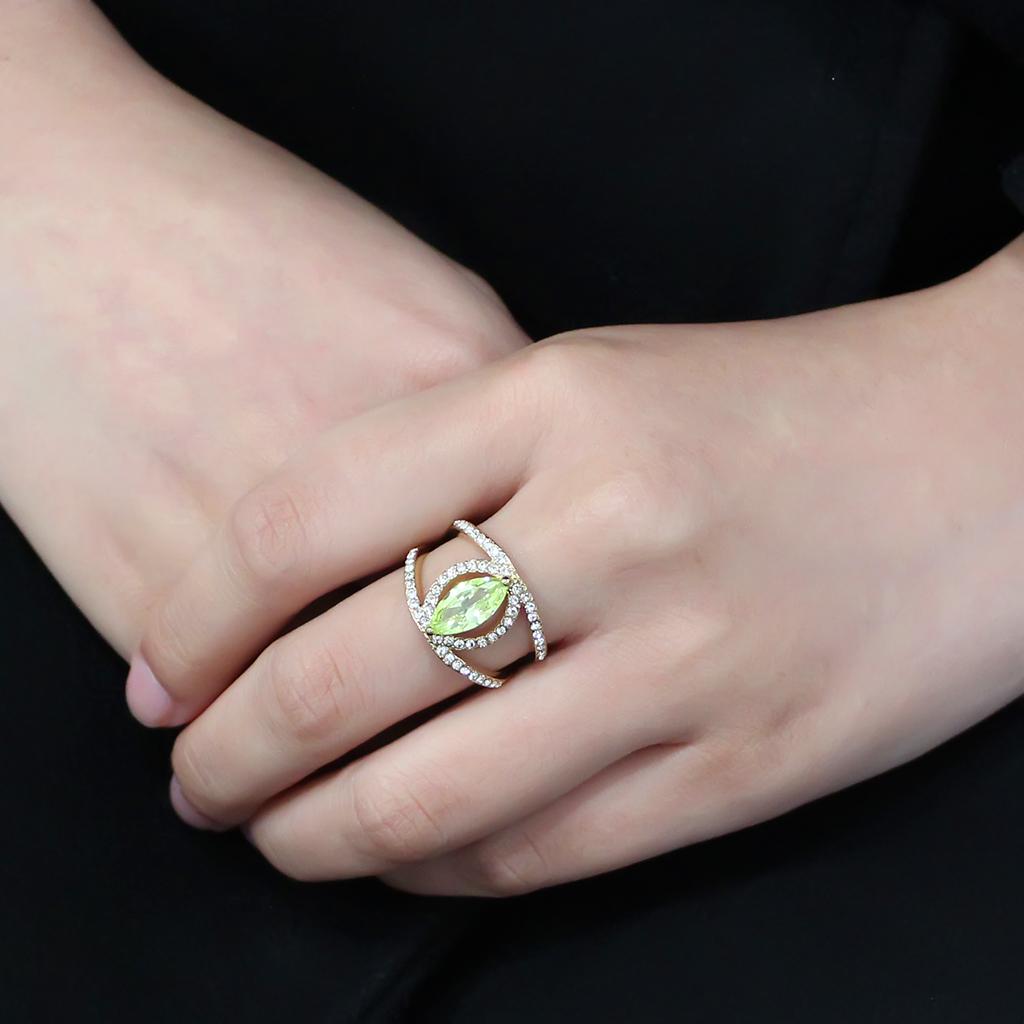 TK3578 - IP Gold(Ion Plating) Stainless Steel Ring with AAA Grade CZ in Apple Green color
