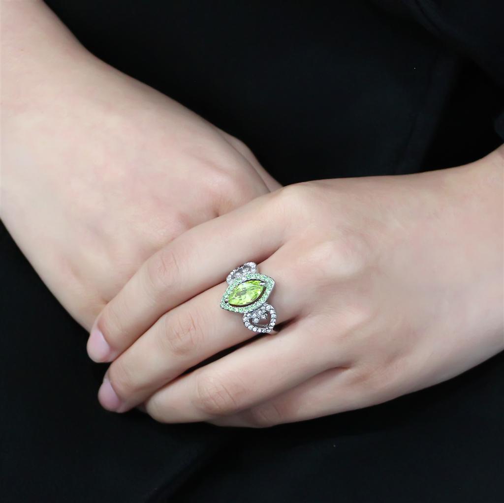 TK3579 - No Plating Stainless Steel Ring with AAA Grade CZ in Apple Green color