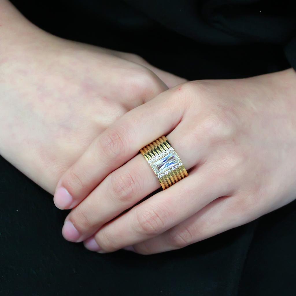 TK3581 - IP Gold(Ion Plating) Stainless Steel Ring with AAA Grade CZ in Clear