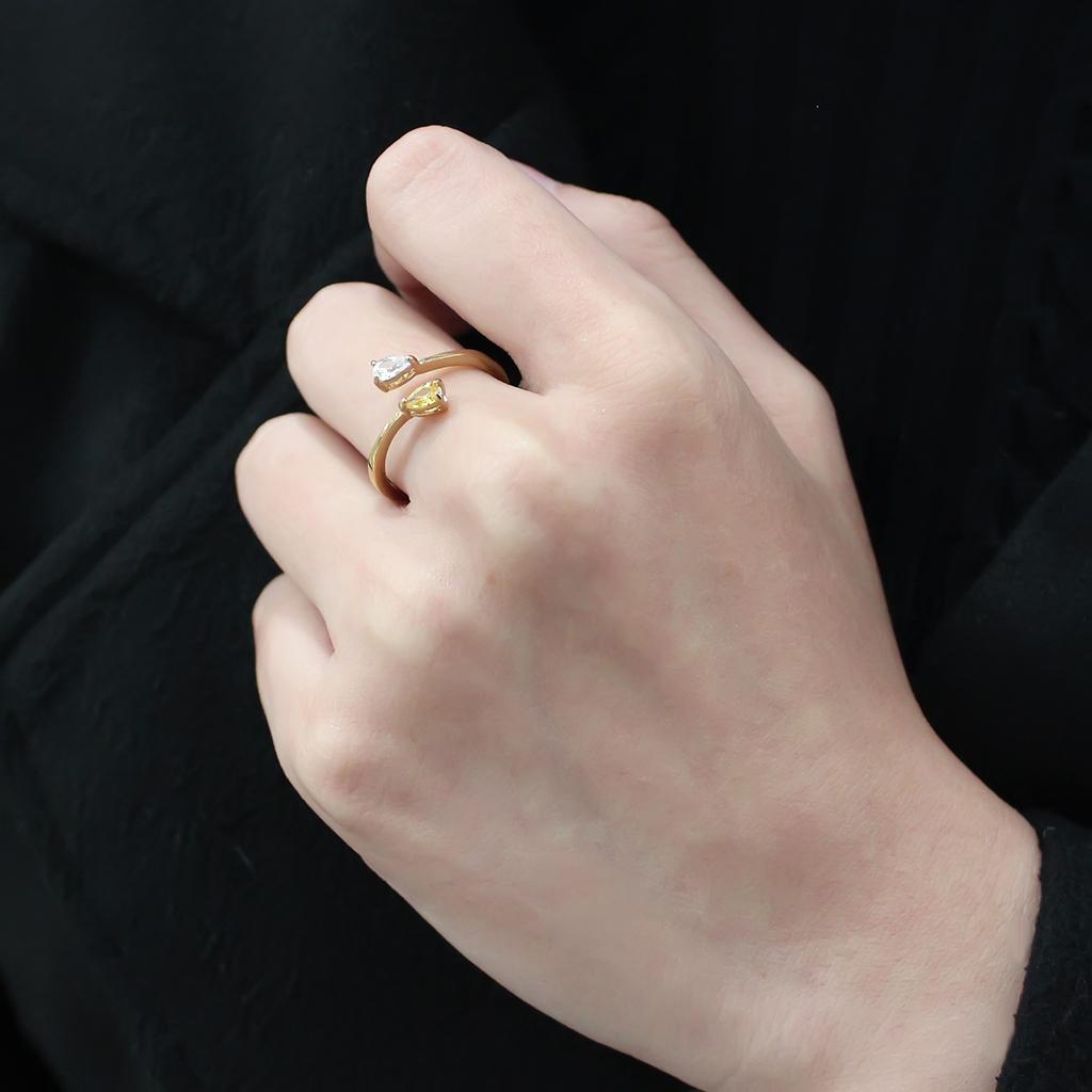 TK3586 - IP Gold(Ion Plating) Stainless Steel Ring with AAA Grade CZ in Topaz