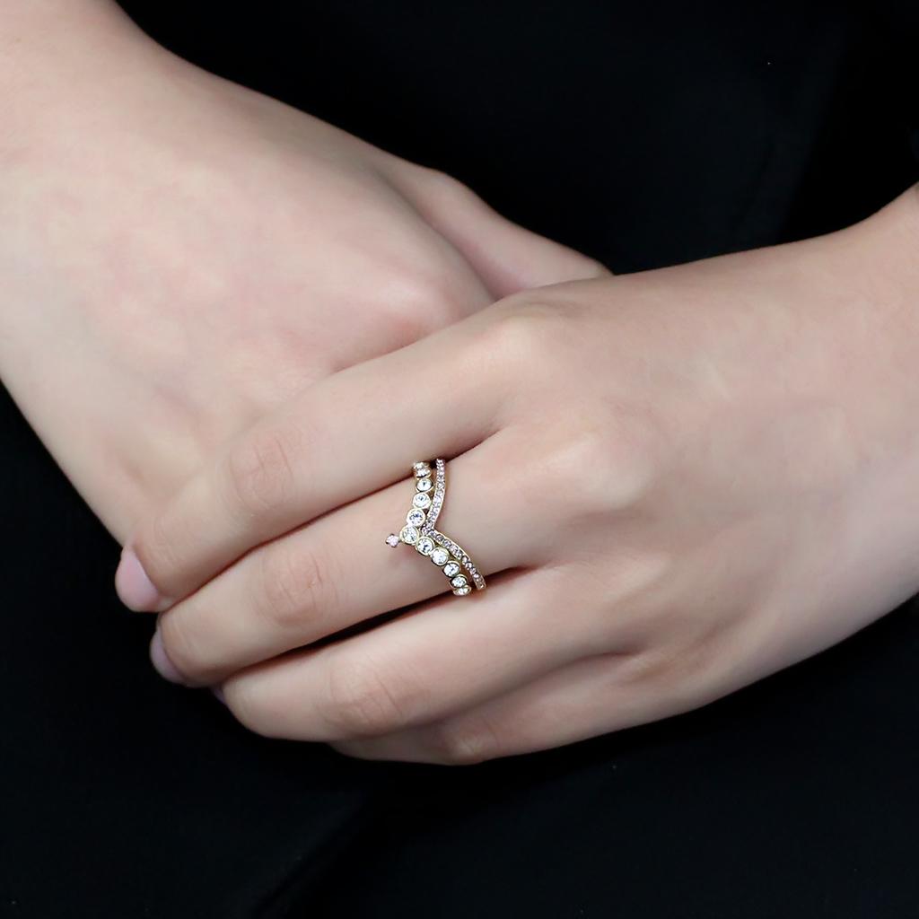 TK3587 - IP Gold(Ion Plating) Stainless Steel Ring with AAA Grade CZ in Rose