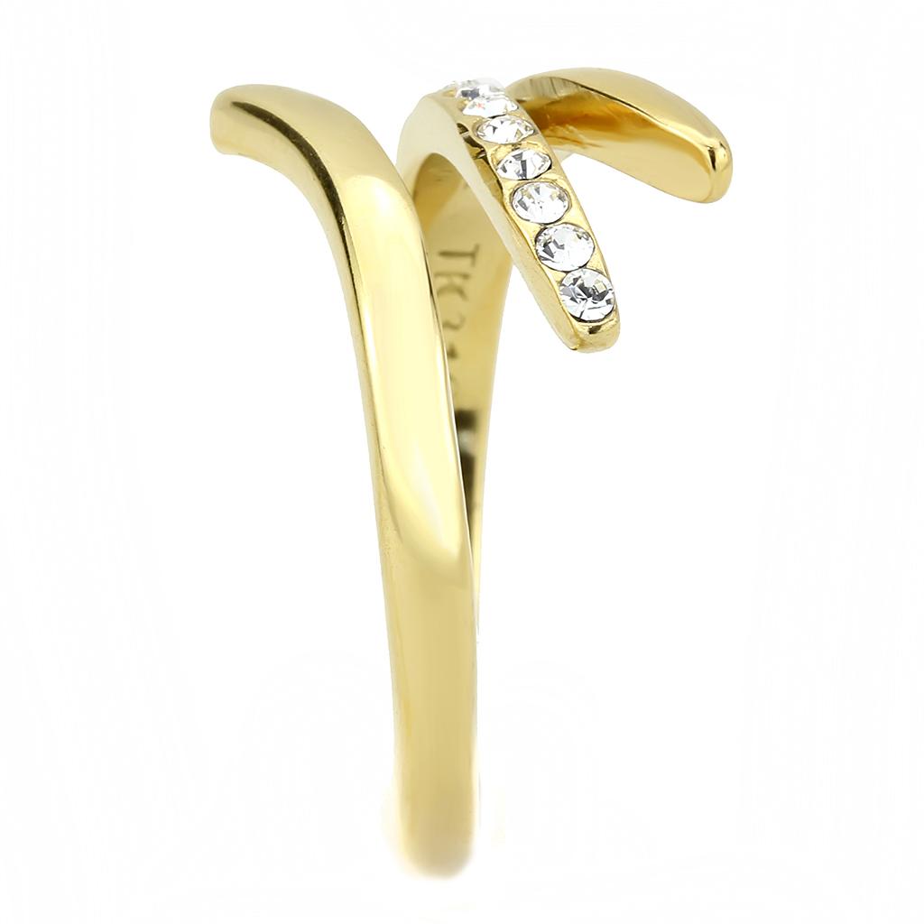 TK3590 - IP Gold(Ion Plating) Stainless Steel Ring with Top Grade Crystal in Clear