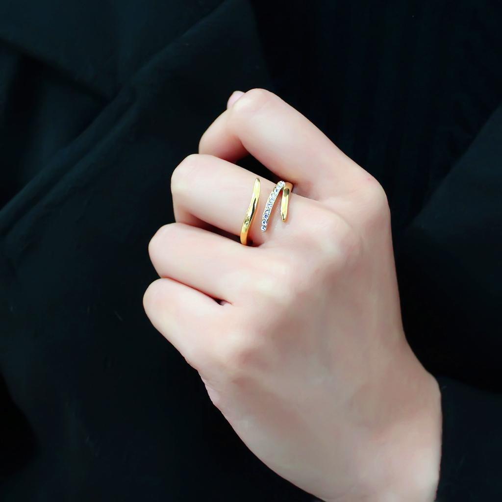 TK3590 - IP Gold(Ion Plating) Stainless Steel Ring with Top Grade Crystal in Clear