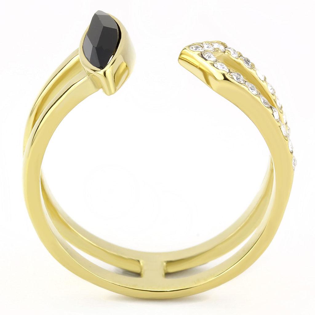 TK3591 - IP Gold(Ion Plating) Stainless Steel Ring with Top Grade Crystal in Jet