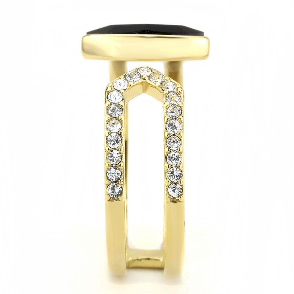 TK3591 - IP Gold(Ion Plating) Stainless Steel Ring with Top Grade Crystal in Jet