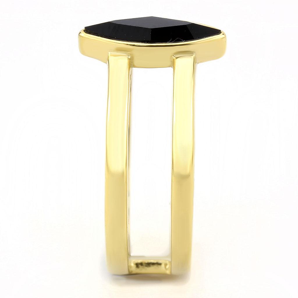 TK3591 - IP Gold(Ion Plating) Stainless Steel Ring with Top Grade Crystal in Jet
