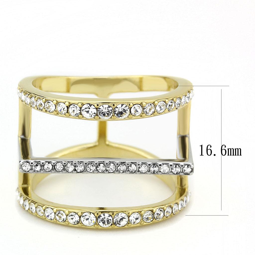 TK3593 - Two-Tone IP Gold (Ion Plating) Stainless Steel Ring with Top Grade Crystal in Clear