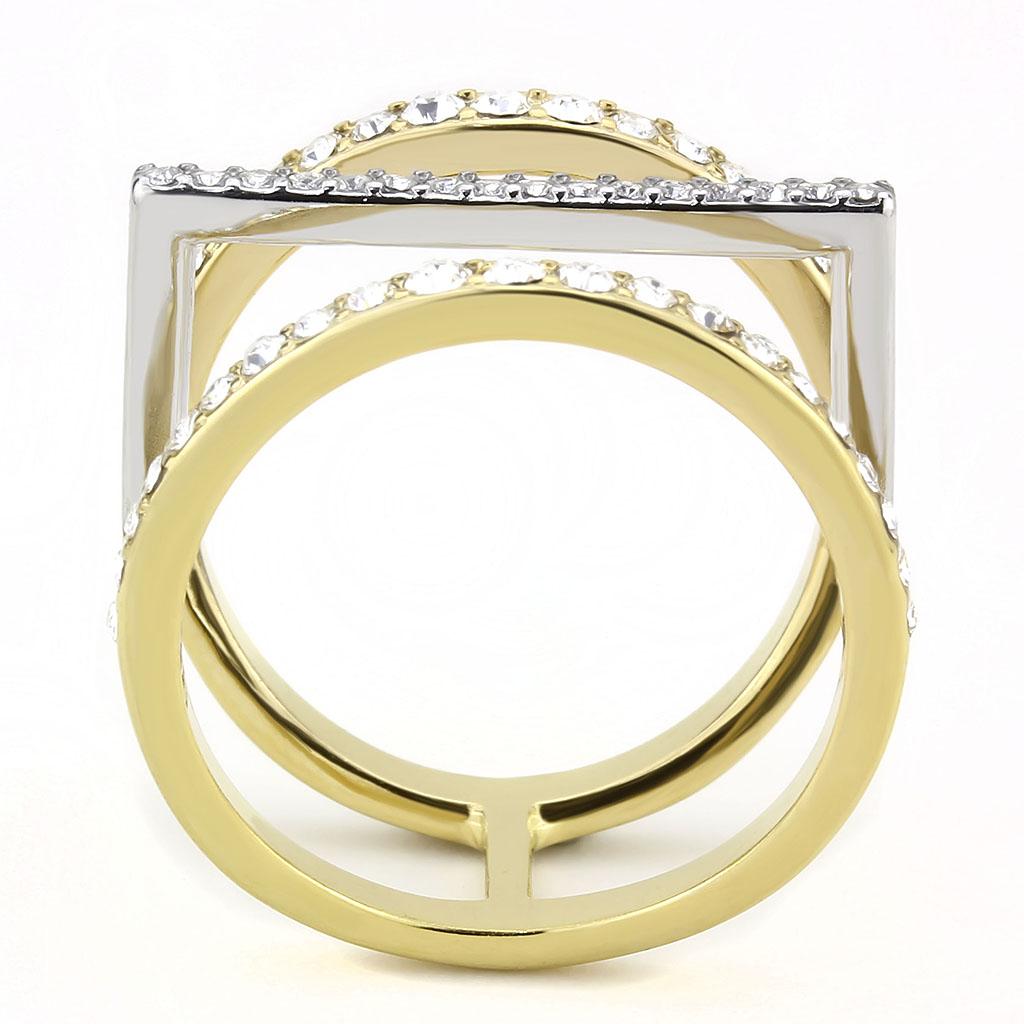 TK3593 - Two-Tone IP Gold (Ion Plating) Stainless Steel Ring with Top Grade Crystal in Clear