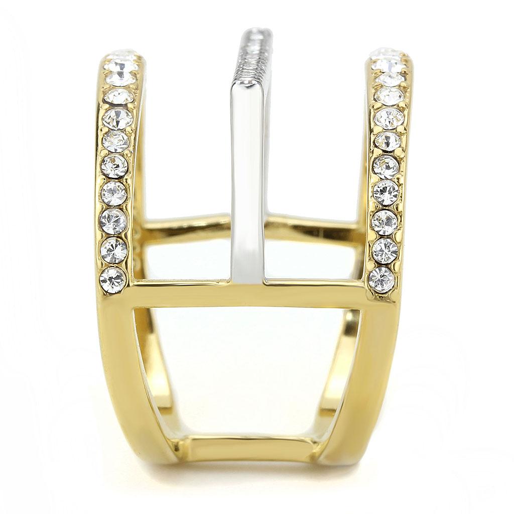 TK3593 - Two-Tone IP Gold (Ion Plating) Stainless Steel Ring with Top Grade Crystal in Clear