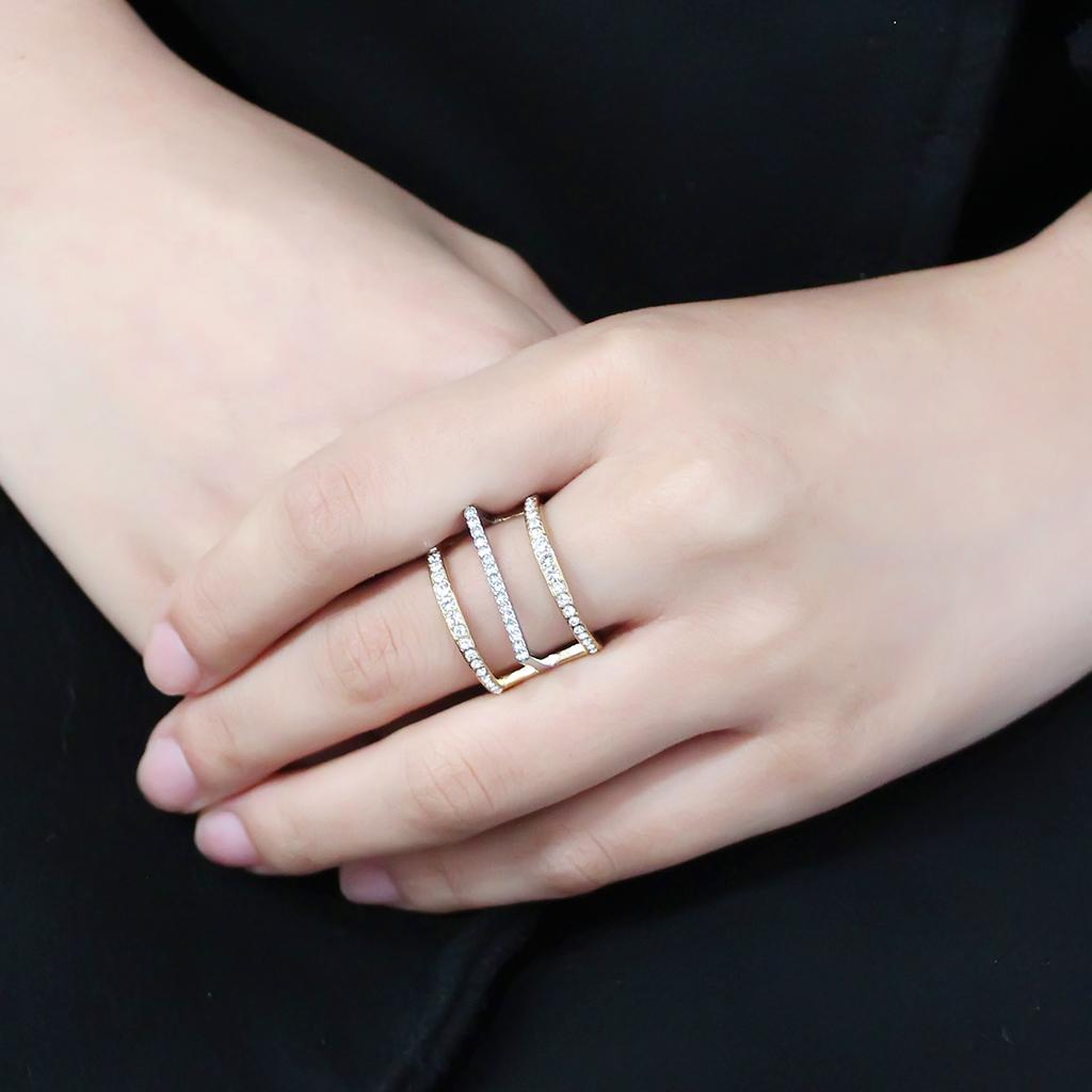 TK3593 - Two-Tone IP Gold (Ion Plating) Stainless Steel Ring with Top Grade Crystal in Clear