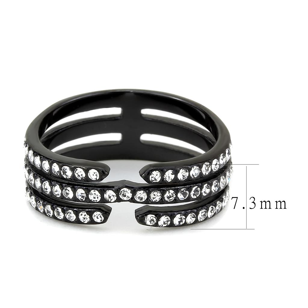 TK3594 - IP Black(Ion Plating) Stainless Steel Ring with Top Grade Crystal in Clear