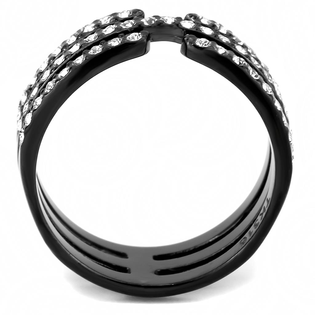 TK3594 - IP Black(Ion Plating) Stainless Steel Ring with Top Grade Crystal in Clear