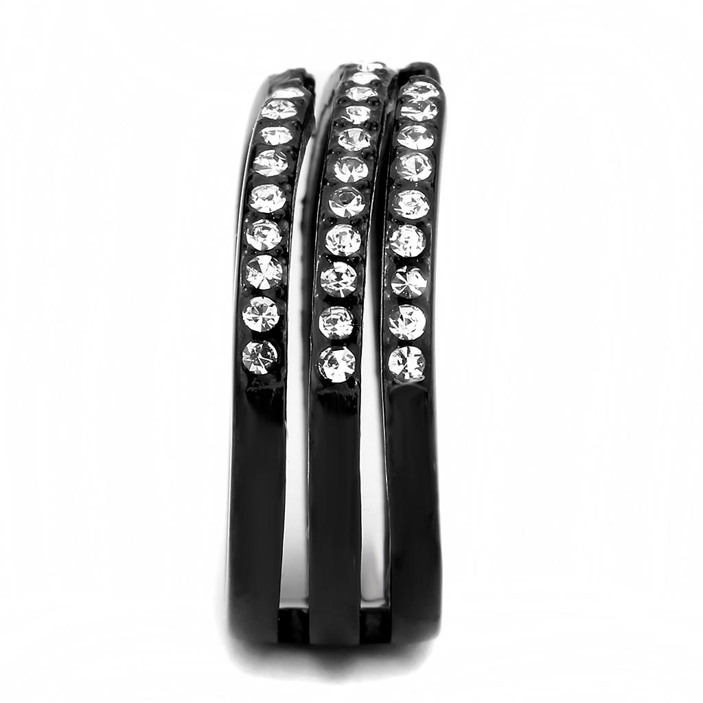 TK3594 - IP Black(Ion Plating) Stainless Steel Ring with Top Grade Crystal in Clear