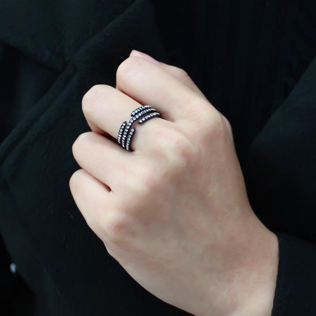 TK3594 - IP Black(Ion Plating) Stainless Steel Ring with Top Grade Crystal in Clear