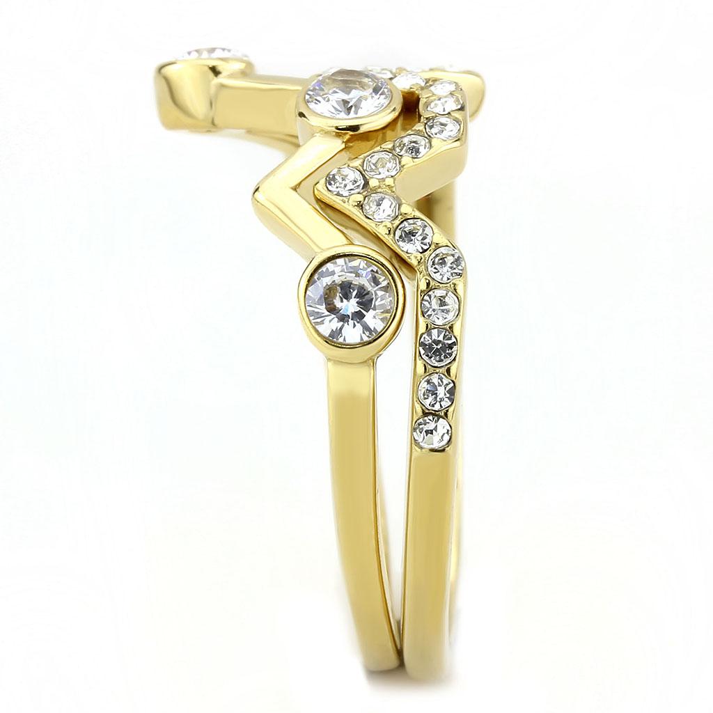 TK3596 - IP Gold(Ion Plating) Stainless Steel Ring with AAA Grade CZ in Clear