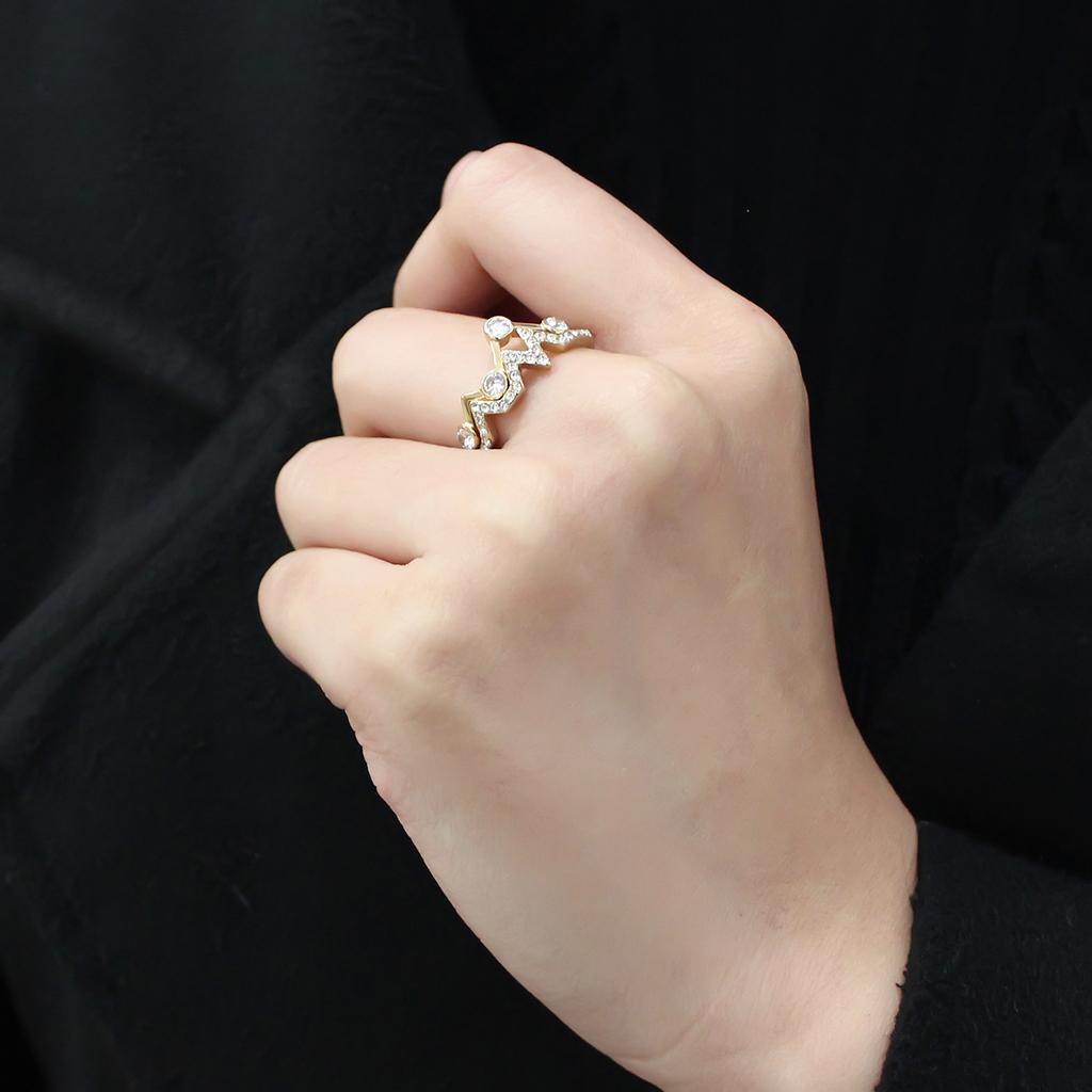 TK3596 - IP Gold(Ion Plating) Stainless Steel Ring with AAA Grade CZ in Clear