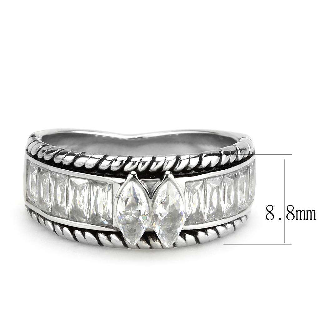 TK3606 - No Plating Stainless Steel Ring with AAA Grade CZ in Clear