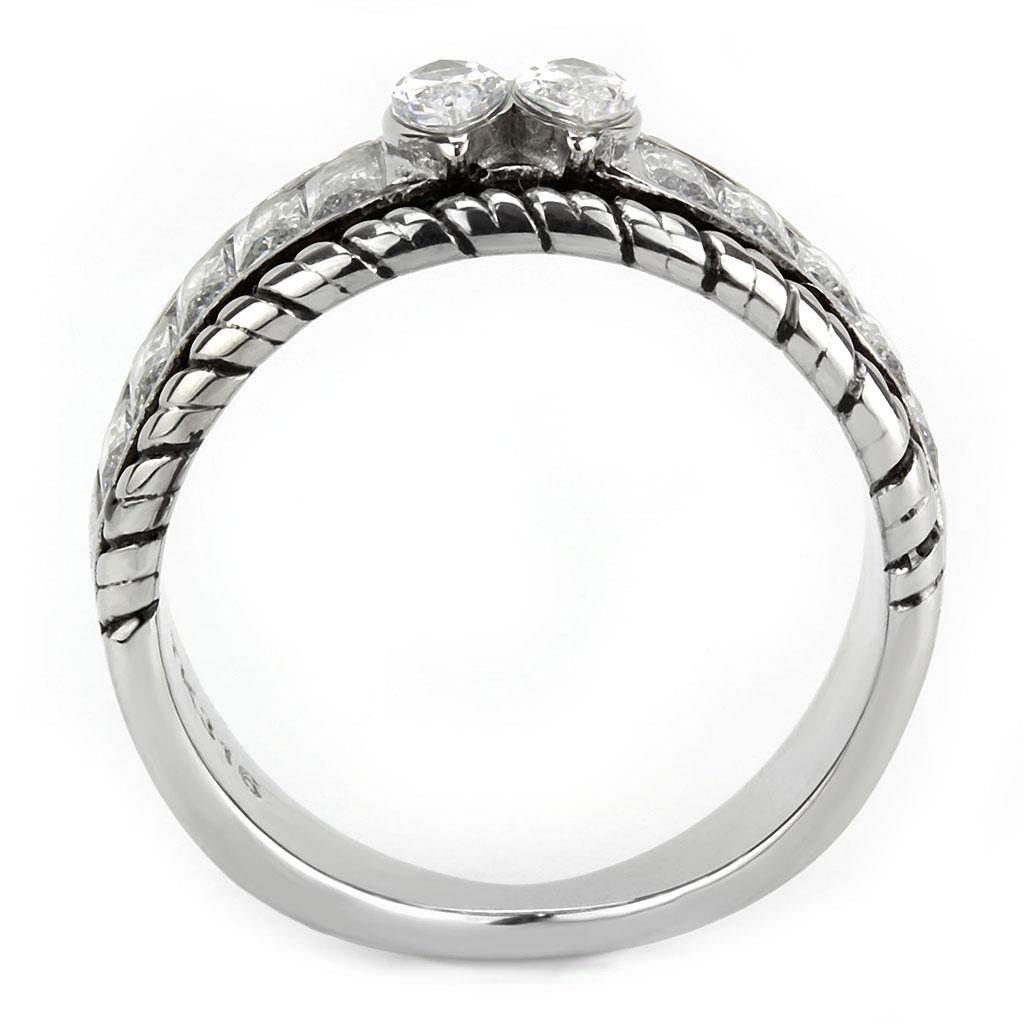 TK3606 - No Plating Stainless Steel Ring with AAA Grade CZ in Clear