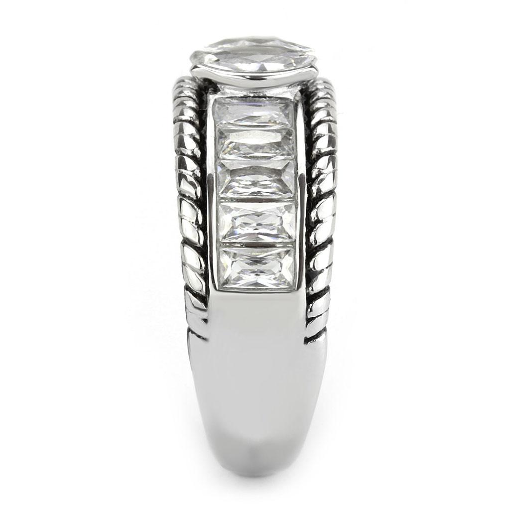 TK3606 - No Plating Stainless Steel Ring with AAA Grade CZ in Clear
