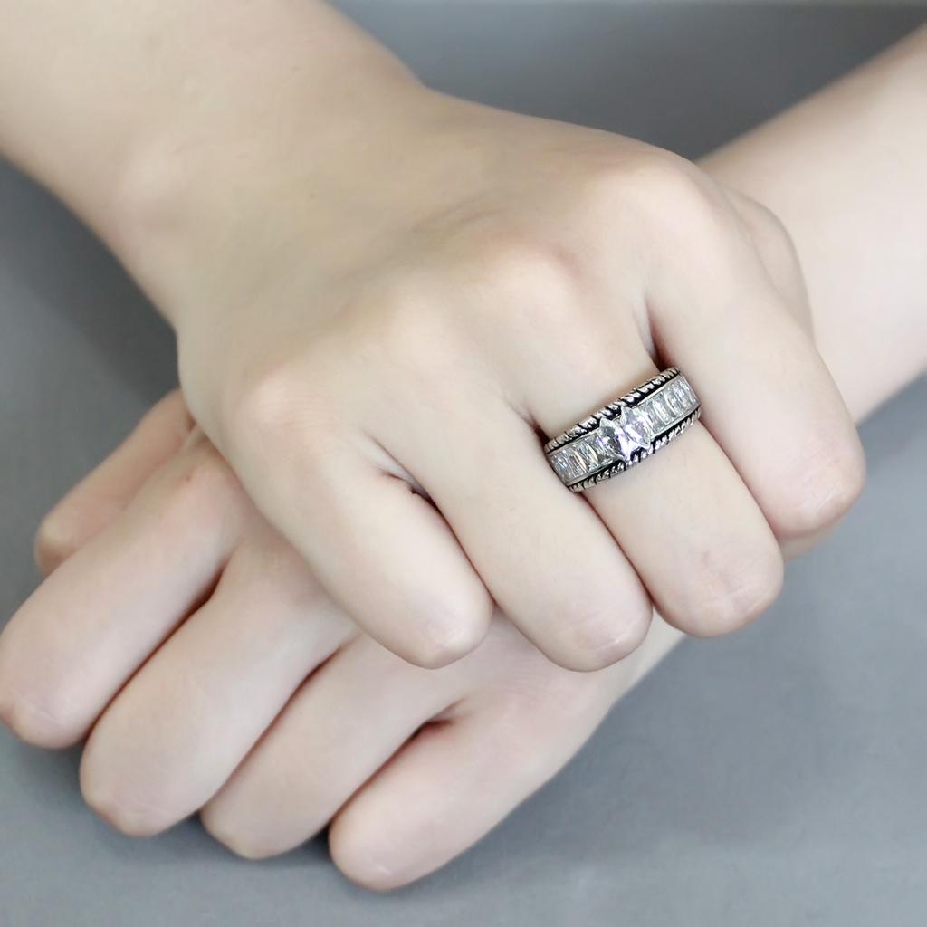 TK3606 - No Plating Stainless Steel Ring with AAA Grade CZ in Clear