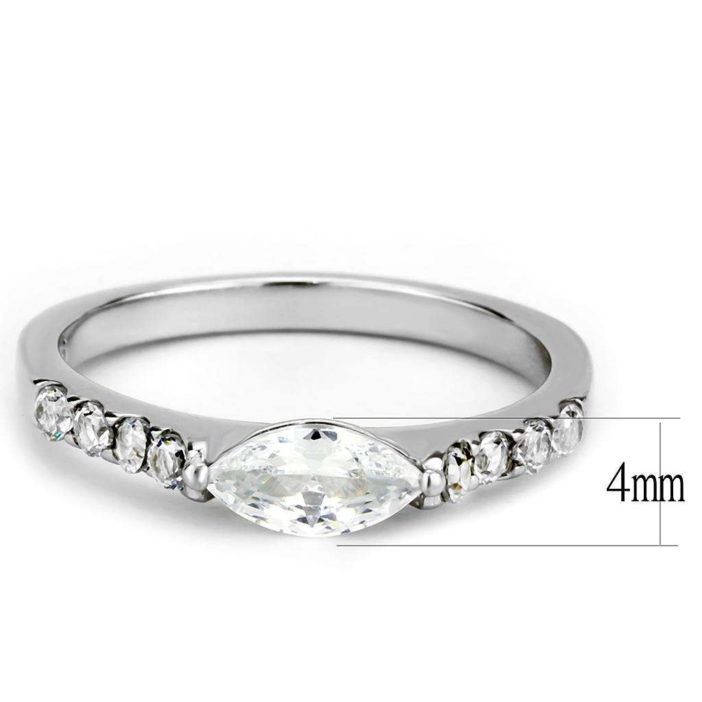 TK3607 - No Plating Stainless Steel Ring with AAA Grade CZ in Clear