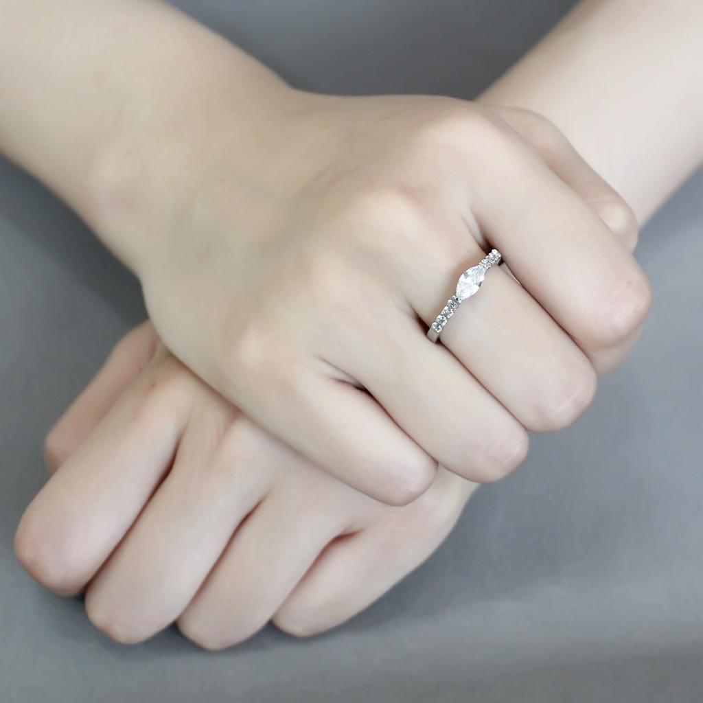 TK3607 - No Plating Stainless Steel Ring with AAA Grade CZ in Clear