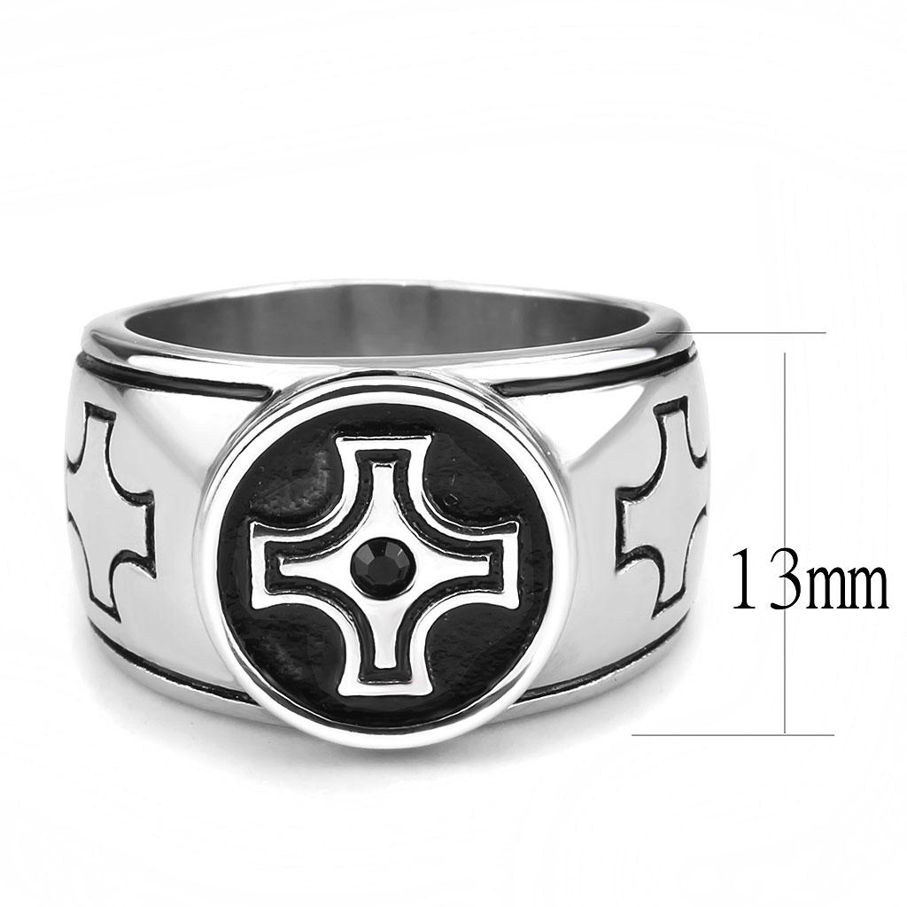 TK3617 - High polished (no plating) Stainless Steel Ring with Top Grade Crystal in Jet