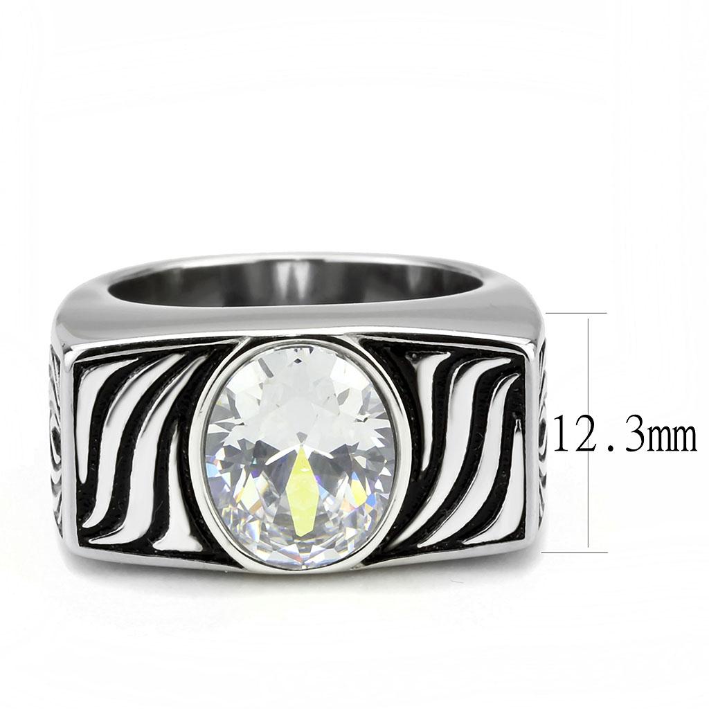 TK3620 - High polished (no plating) Stainless Steel Ring with AAA Grade CZ in Clear