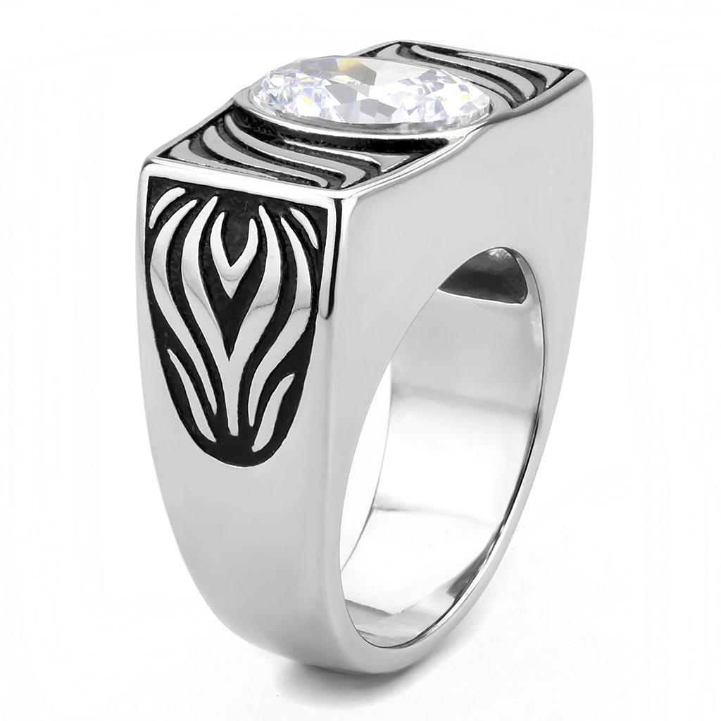 TK3620 - High polished (no plating) Stainless Steel Ring with AAA Grade CZ in Clear